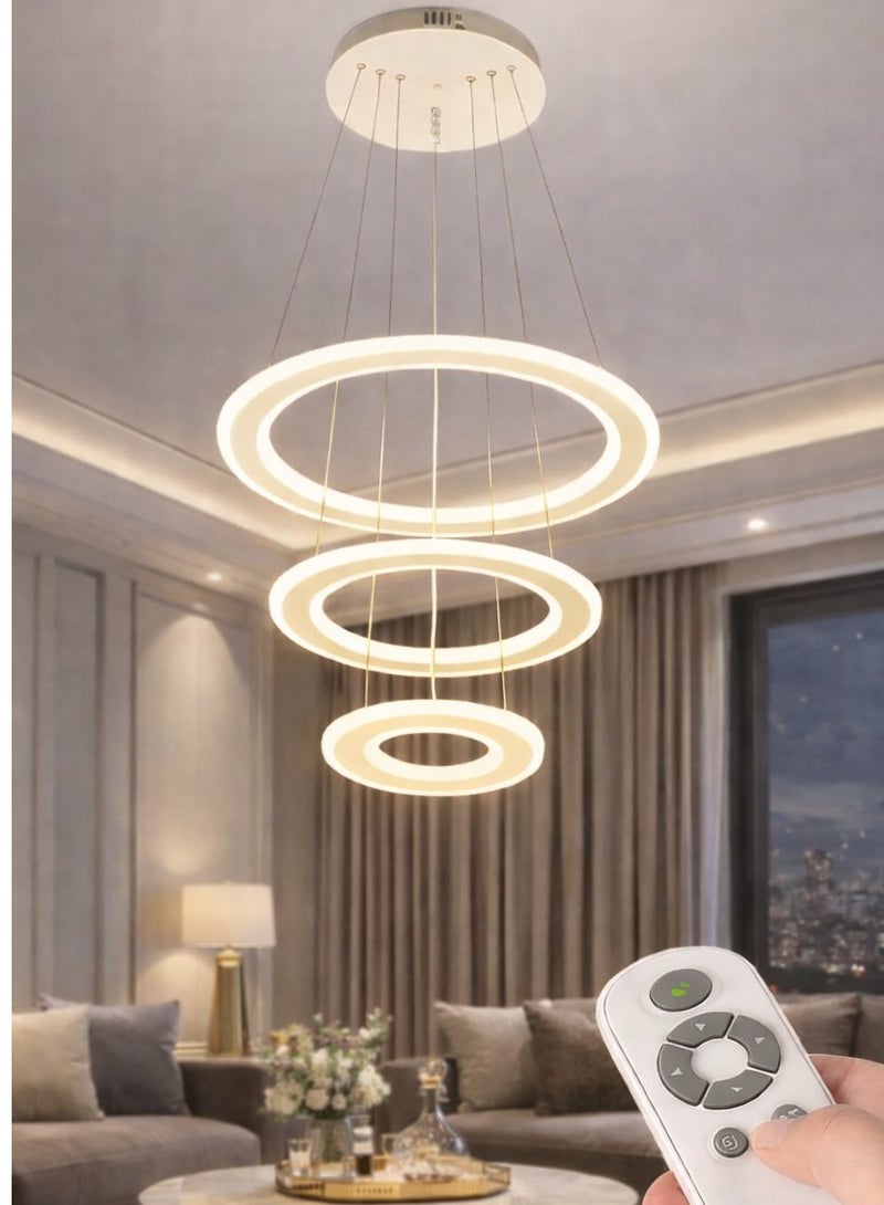 AL THURAYAT Modern geometric design chandelier consisting of round LED rings suspended by thin wires, 3 gradient lighting colors, Chandelier LED  that is compatible with interior spaces, ideal for the living room and dining room - Image 3